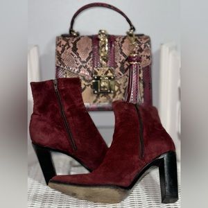 Deep burgundy suede ankle boots
